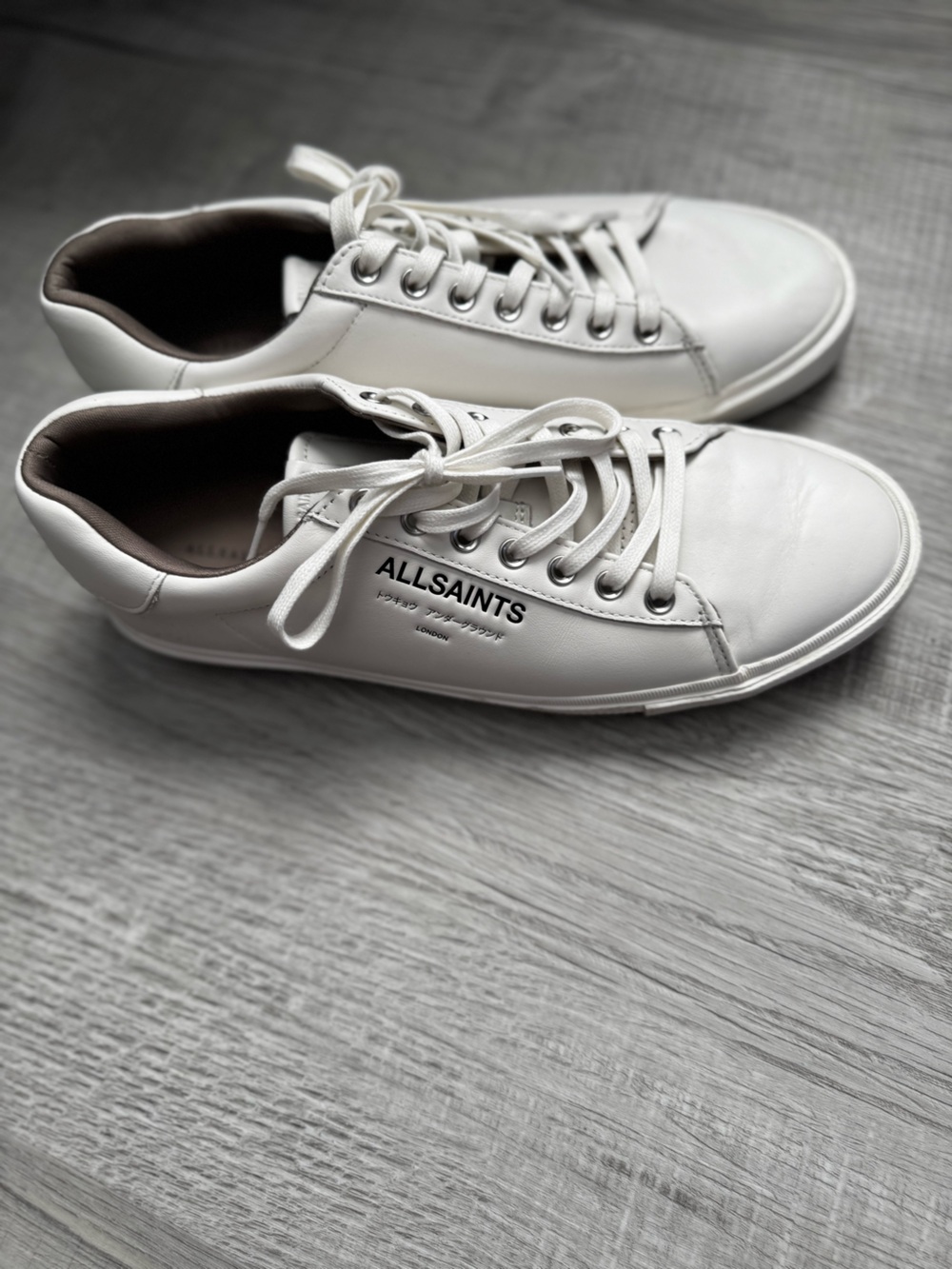 All Saints Men’s White Leather Sneakers with Logo Detail